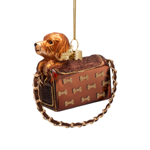 Vondels Ornament dog in bag with glitter bones H7.5cm